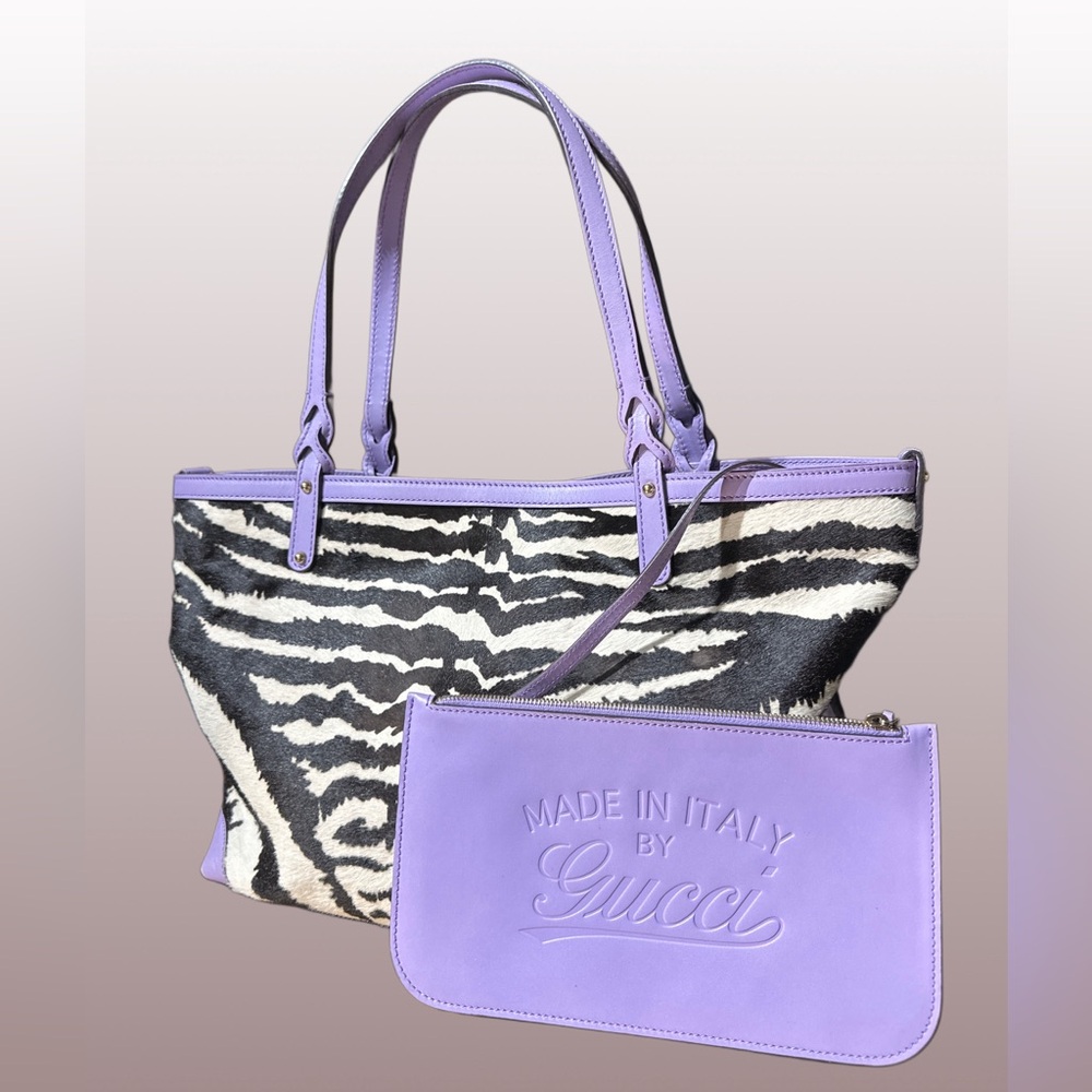 GUCCI Zebra Print Calf Hair Tote Bag